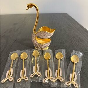 Elegant Gold Swan Spoon Set